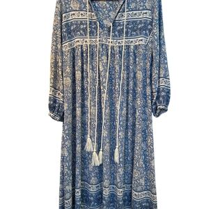 Bohemian Blue Floral 3/4 Sleeve Dress